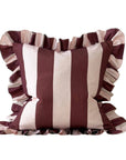 Outdoor Striped Ruffle Cushion Cover / Burgundy & Pink / 45 x 45 cm