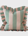 Outdoor Striped Ruffle Cushion Cover / Green & Pink / 45 x 45 cm