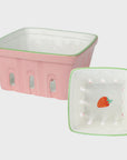 Bon Appetit 15cm Ceramic Fruit Punnet / Pink & Green Strawberry