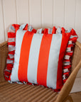 Outdoor Ruffle Striped Cushion Cover / Blue & Red / 45 x 45 cm