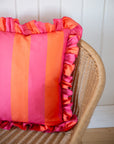 Outdoor Striped Ruffle Cushion Cover / Pink & Orange / 45 x 45 cm