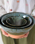 Clay Green Drip Glazed Bowls / Sizes