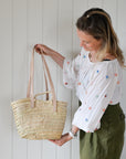 Palm Market Basket - Leather Handles Small