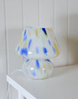 Large Glass Mushroom Lamp / Blue and Rose Dot