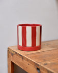 Red Striped Plant Pot With Saucer / Sizes