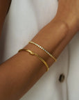 Linear Knot & Crystal Wrist Bangle Stacking Set / 18K Gold Plated