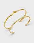 Linear Knot & Crystal Wrist Bangle Stacking Set / 18K Gold Plated