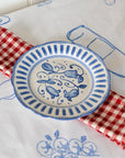 French Porcelain Scalloped Floral Lunch Plate / Blue