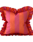Outdoor Striped Ruffle Cushion Cover / Pink & Orange / 45 x 45 cm