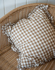 Linen Ruffe Cushion Cover / Brown Gingham / 45 x 45 cm