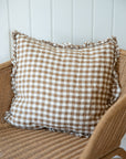 Linen Ruffe Cushion Cover / Brown Gingham / 45 x 45 cm