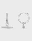 Dainty T-Bar Knot Hoop Earrings / 925 Silver Plated