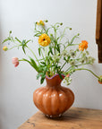 Round Ribbed Glass Vase / Apricot