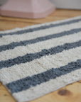Dusty Blue Striped Tufted Bath Mat