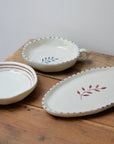 Handpainted Botanic Stripe Oval Plate / Brick Red