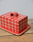 Red Grid Butter Dish