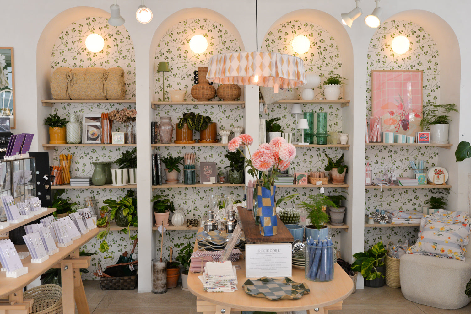 A Summers day in the shop - colourful homewares on arched shelving