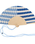 Blue Line / Wave Print Wooden Hand Fan