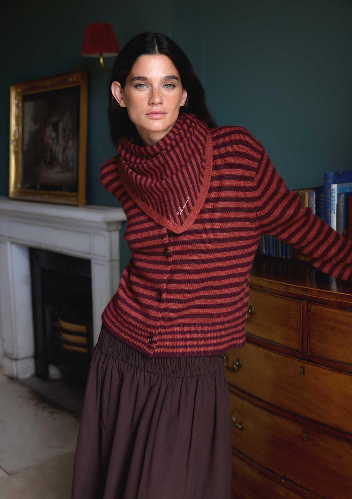 Merino Triangle Scarf / Berry Stripe