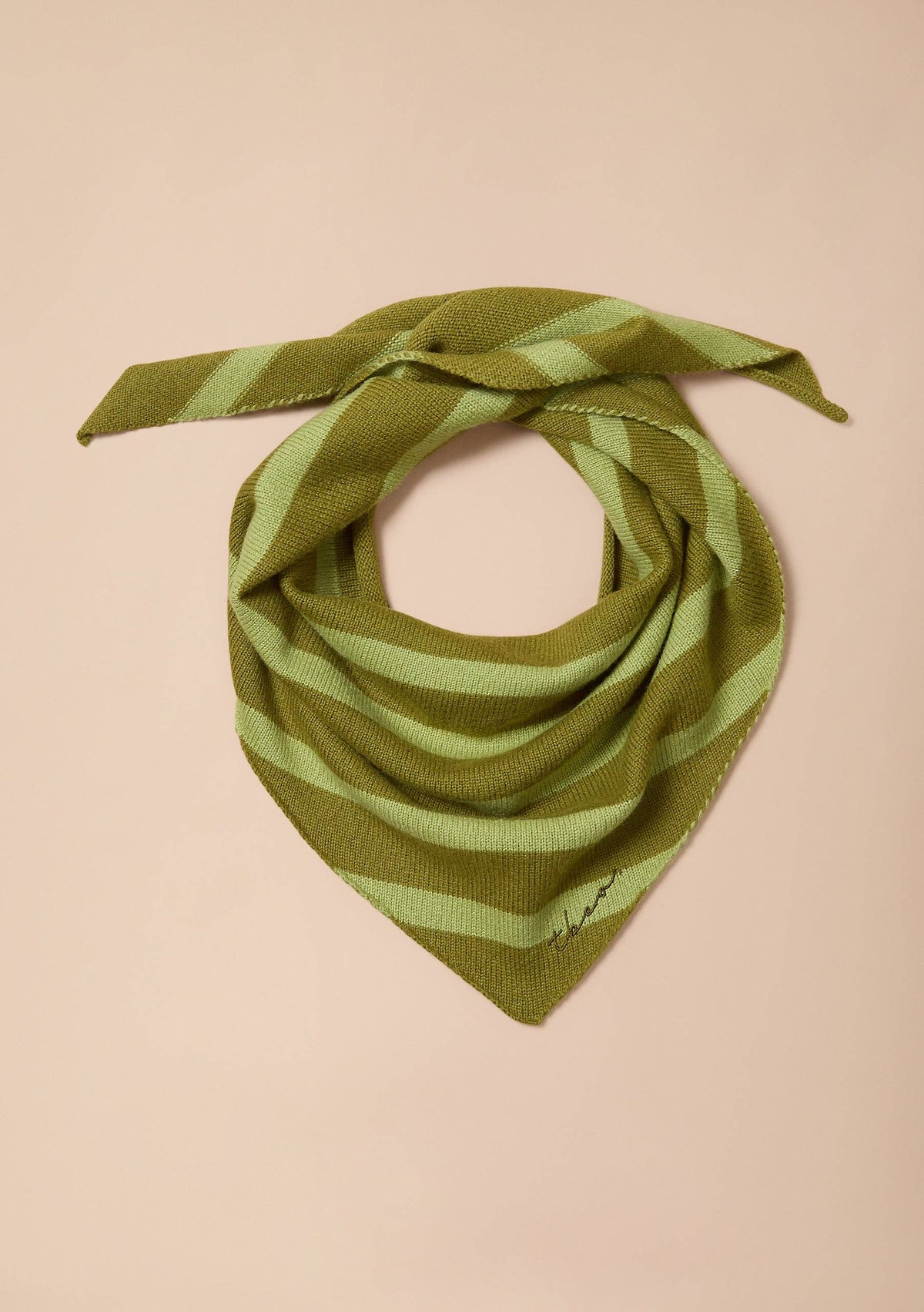 Merino Triangle Scarf / Green Stripe