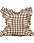 Linen Ruffe Cushion Cover / Brown Gingham / 45 x 45 cm