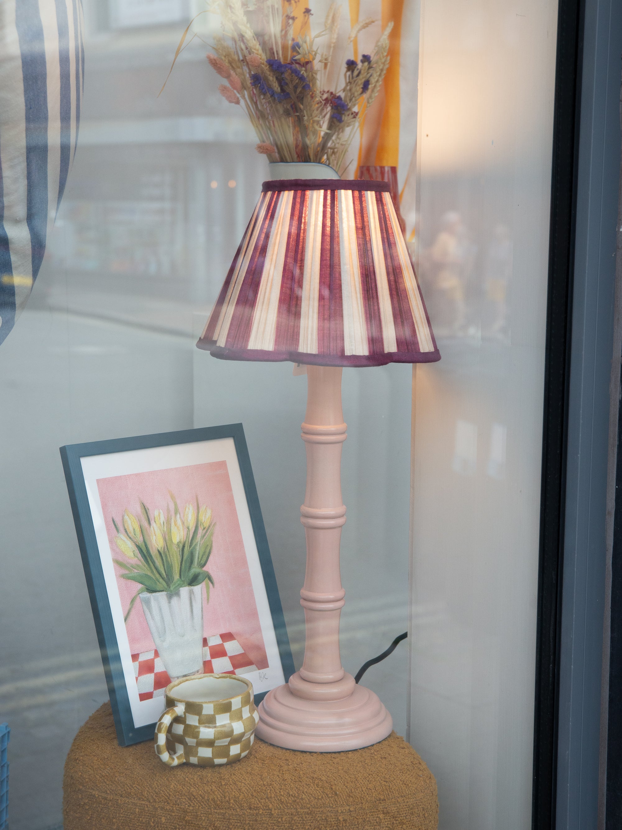 Scalloped Lampshade / Maroon Stripe