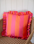 Outdoor  Striped Ruffle Cushion Cover / Pink & Orange / 45 x 45 cm