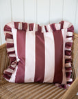 Outdoor Striped Ruffle Cushion Cover /  Burgundy & Pink / 45 x 45 cm