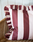 Outdoor Striped Ruffle Cushion Cover /  Burgundy & Pink / 45 x 45 cm