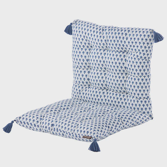 Asha Floral Chair Pad or Bench Cushion / Ash Indigo
