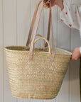 Palm Market Basket  - Leather Handles Large