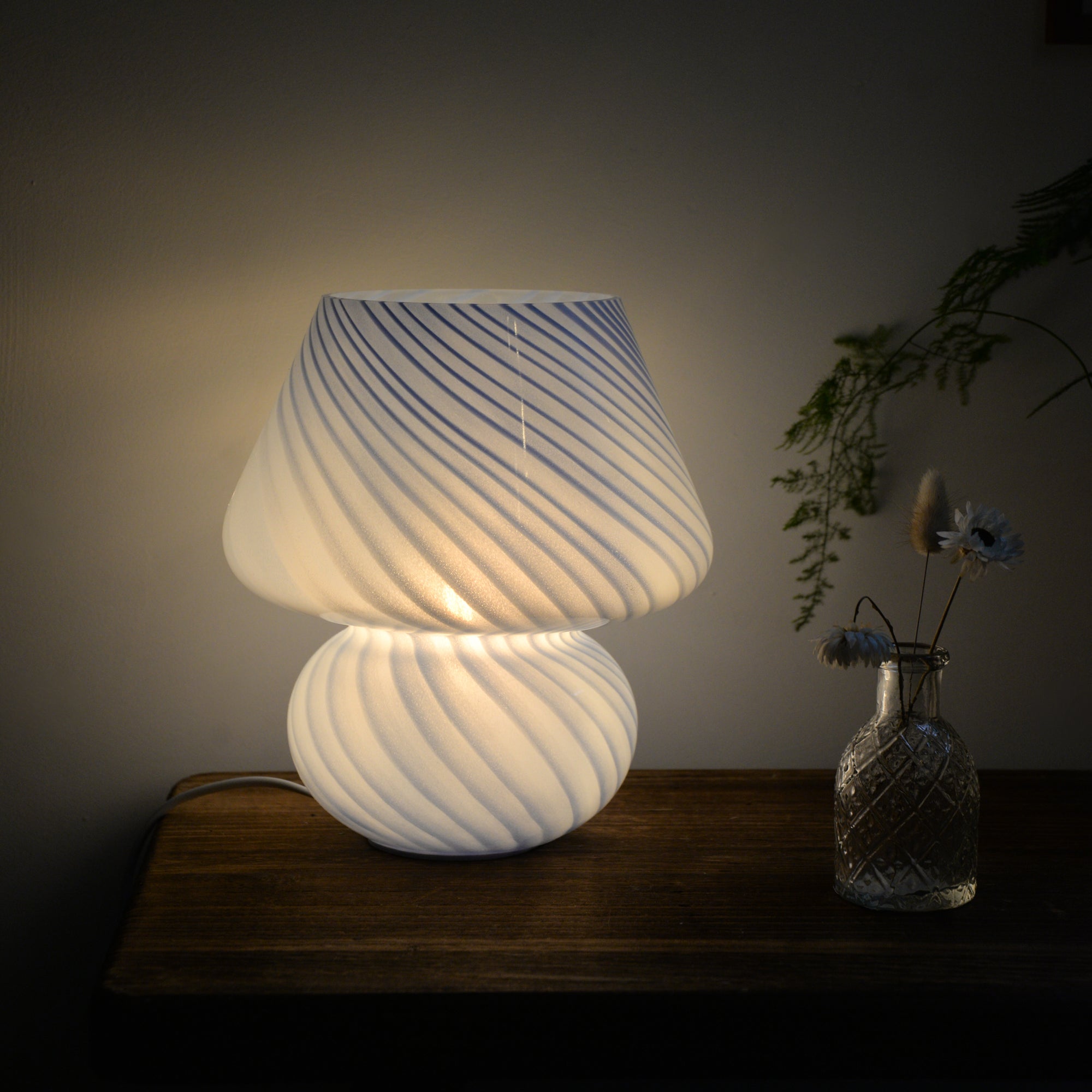 Large Glass Mushroom Lamp / Light Blue