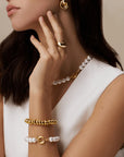 Polished Metal Nugget Stretch Bracelet / 18K Gold Plated