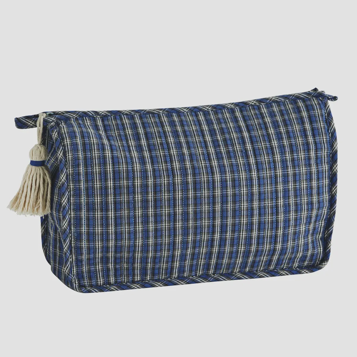 Blue Checked Quilted Wash Bag