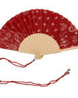 Garnet Paisley Print Wooden Hand Fan