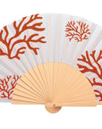 Coral Print Wooden Hand Fan