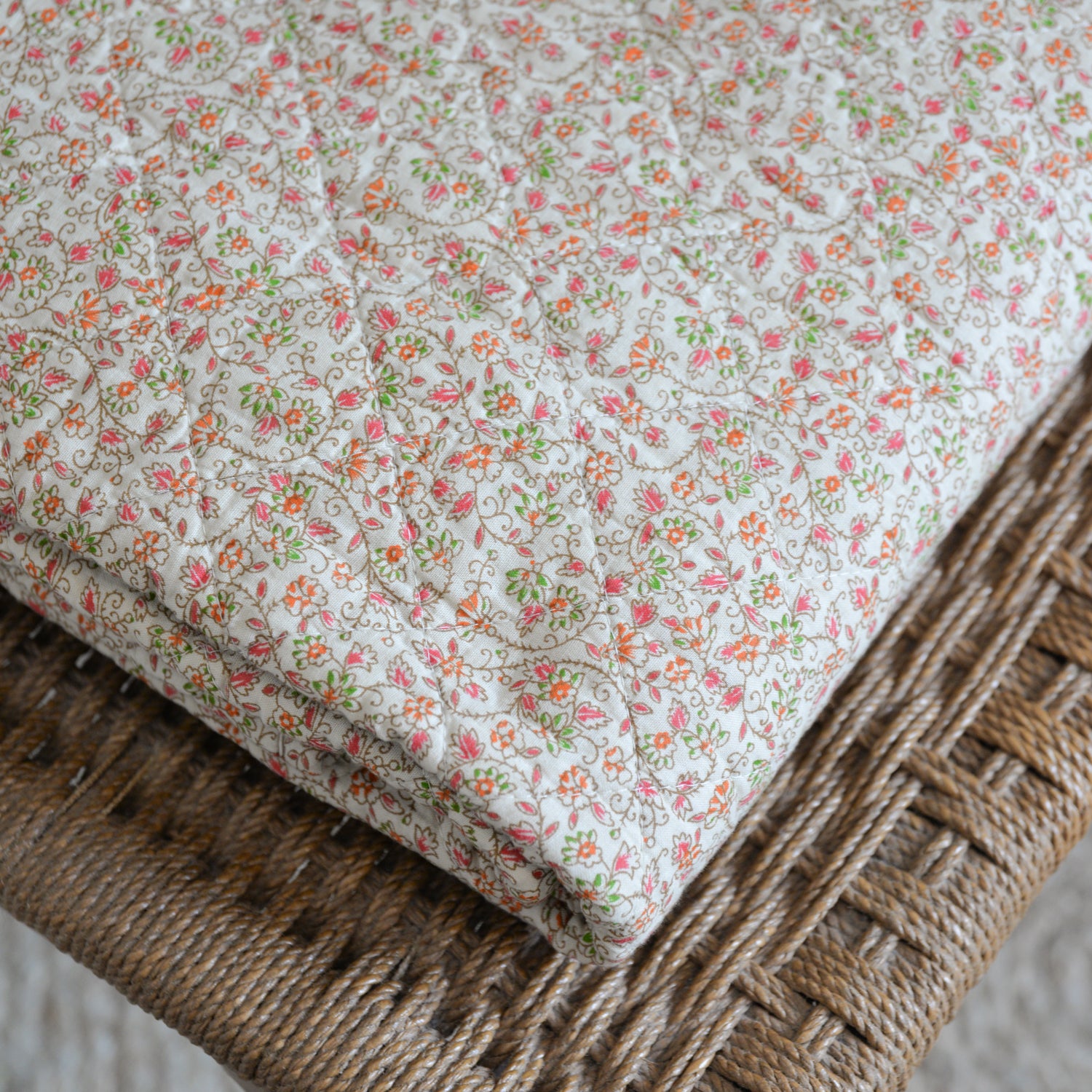 Red and Orange Floral Cotton Quilt