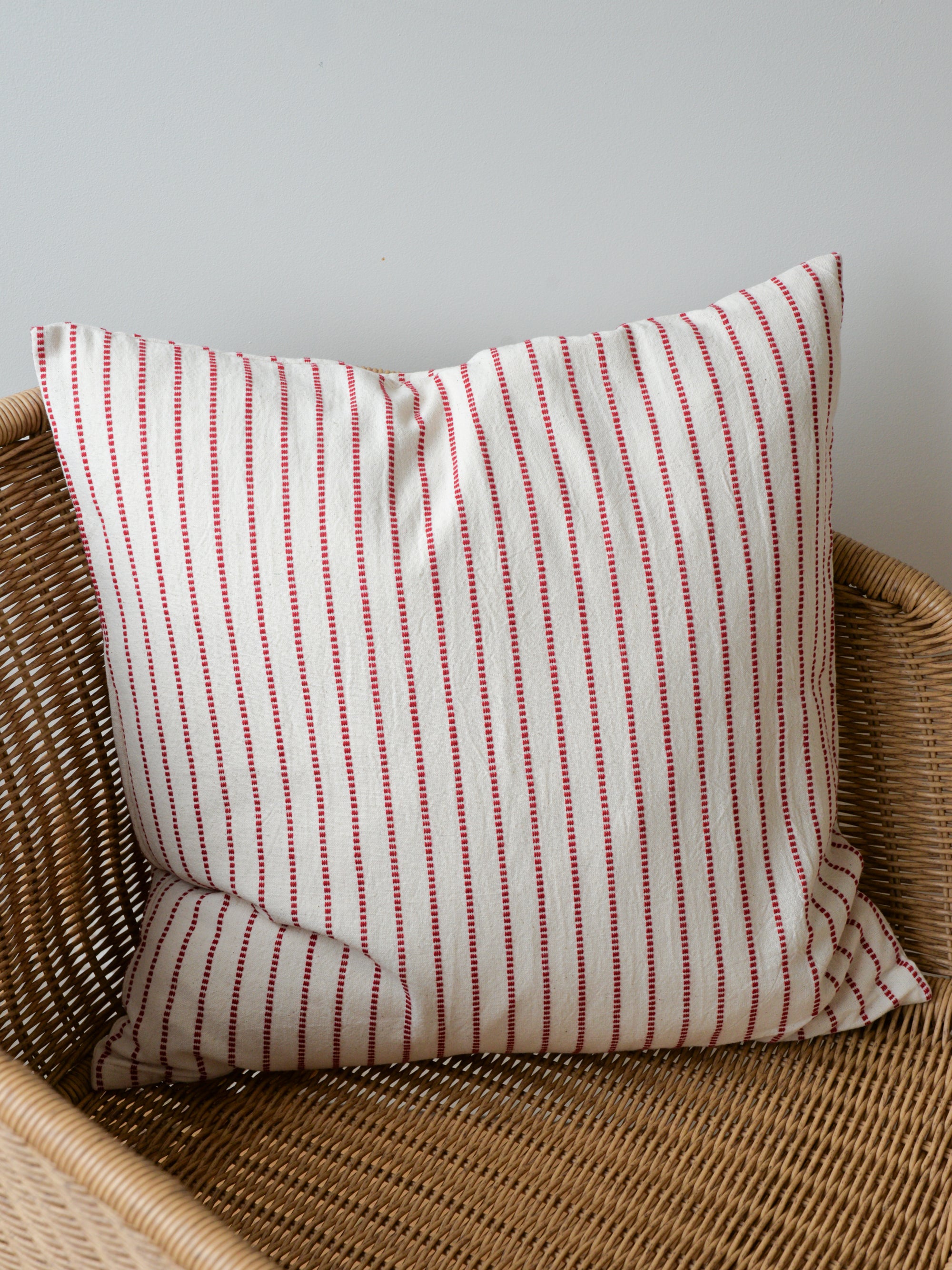 Red Striped Cotton Cushion With Filler