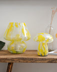 Large Glass Mushroom Lamp / Pink, Green, Yellow