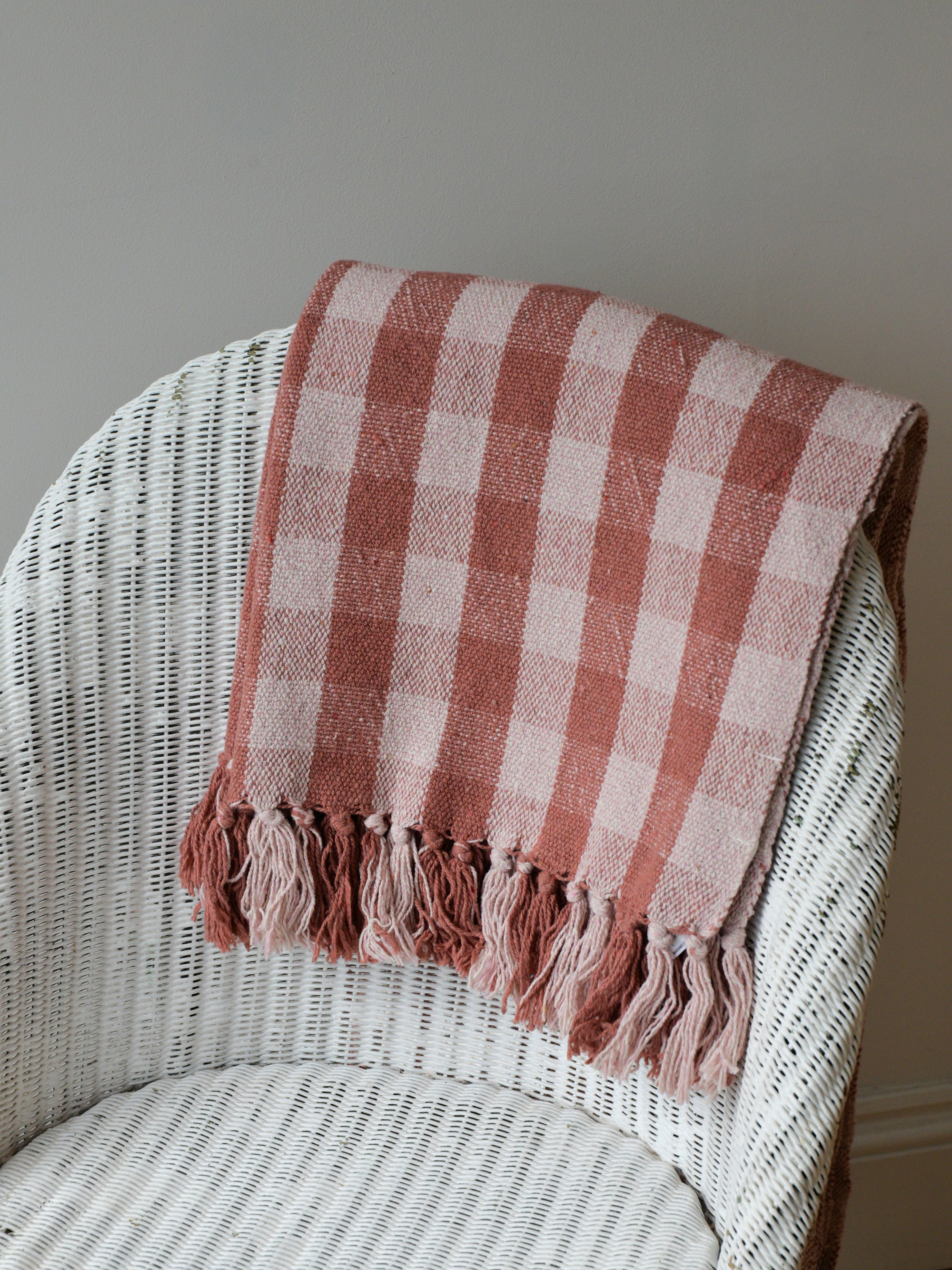 Recycled Cotton Checkered Throw / Rose