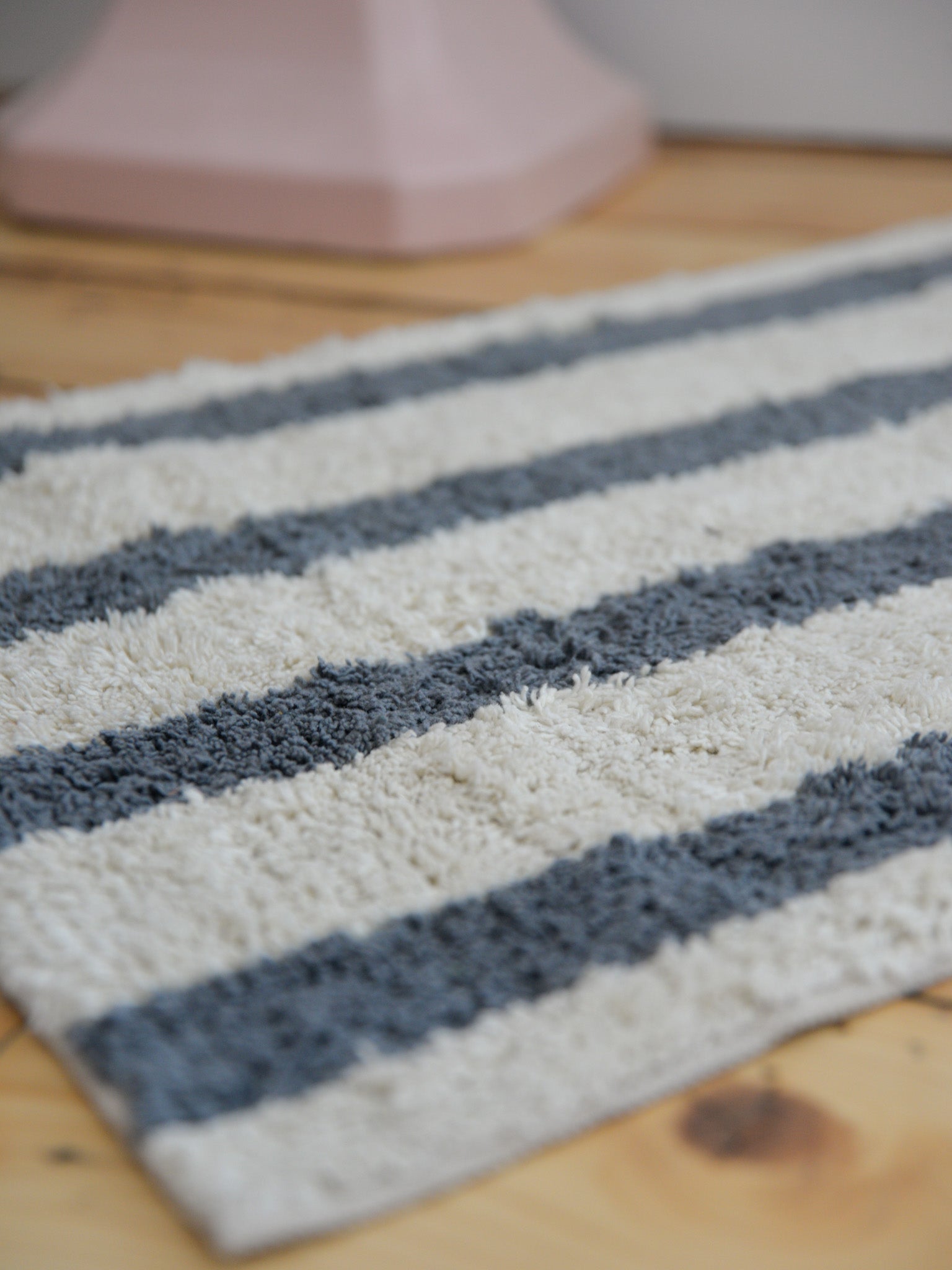 Dusty Blue Striped Tufted Bath Mat