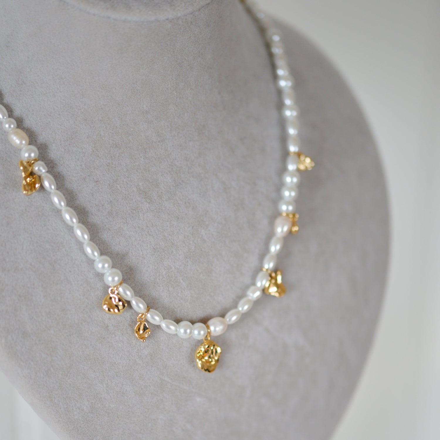 Intent Pearl and Gold Plated Charm Necklace