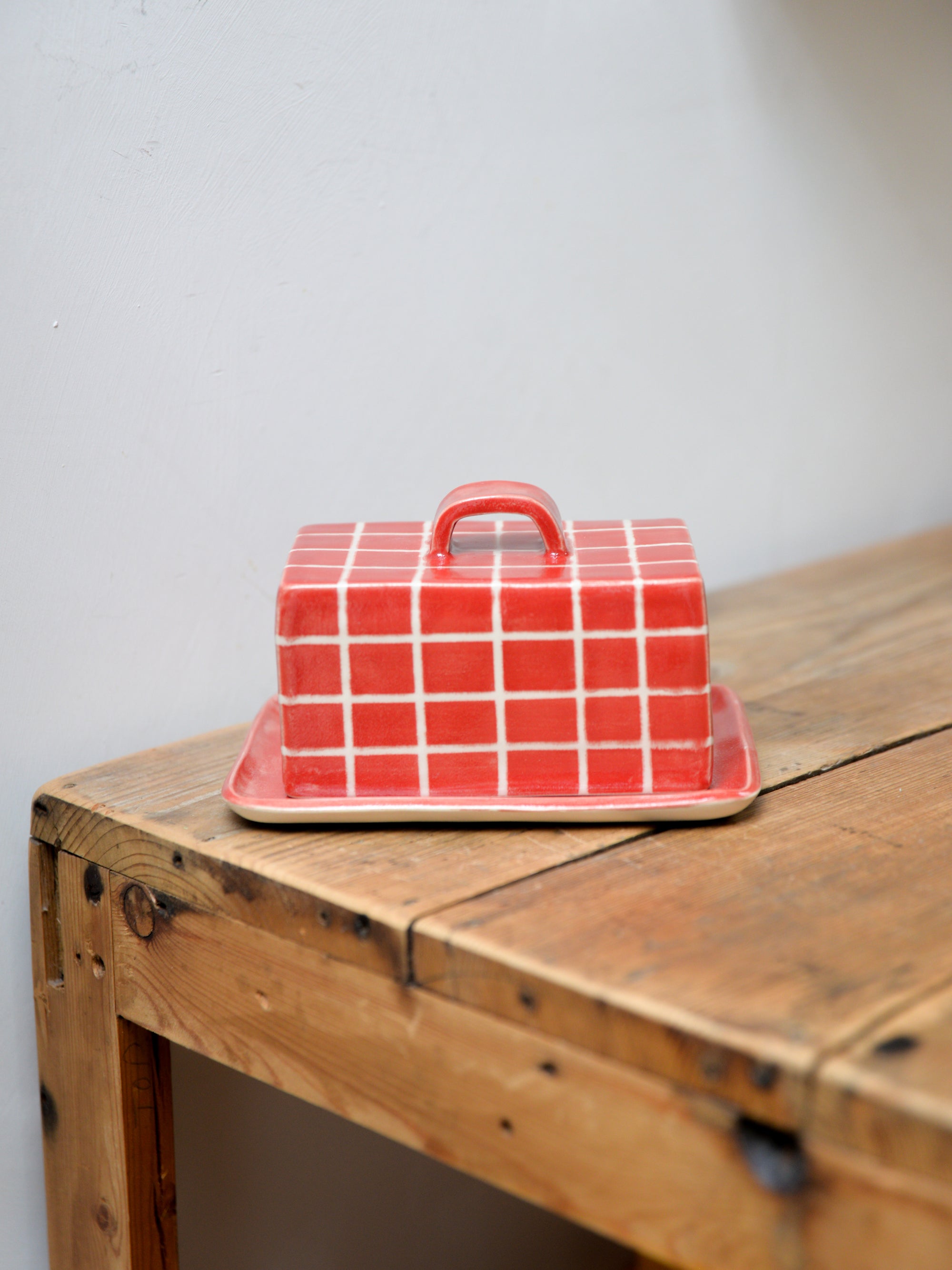 Red Grid Butter Dish