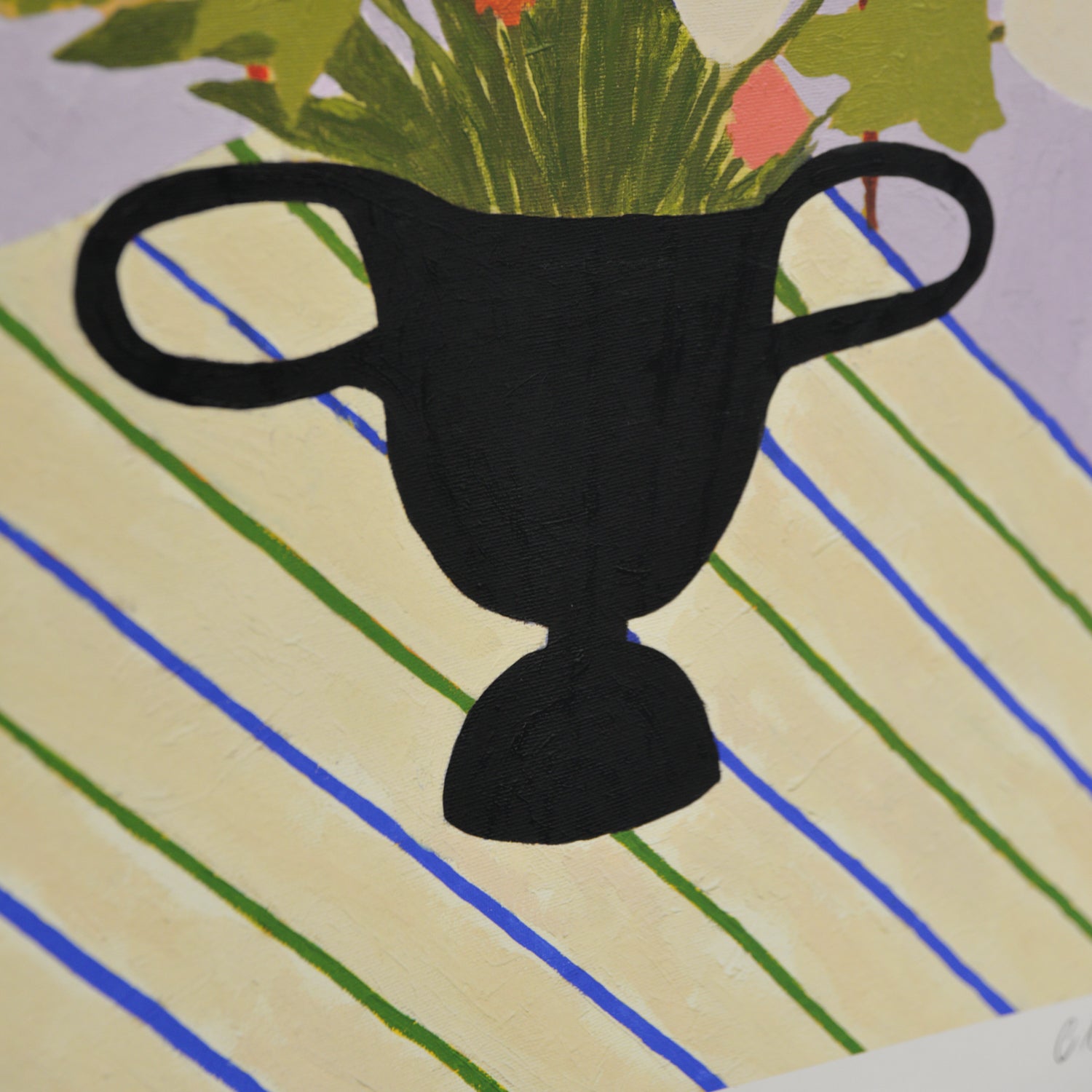 Carla Llanos: Flowers on Striped Cloth