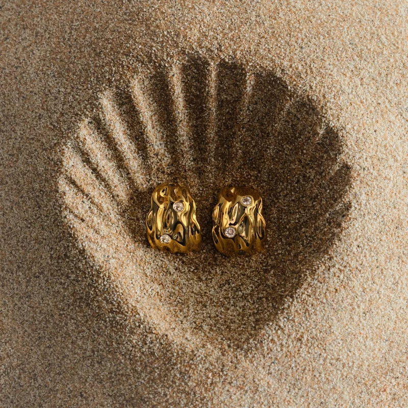 Molten Tapered Crystal Hoop Earrings / 18K Gold Plated