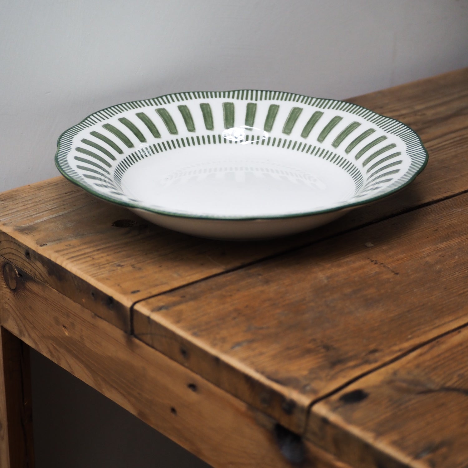 French Porcelain Scalloped Dessert Bowl / Green