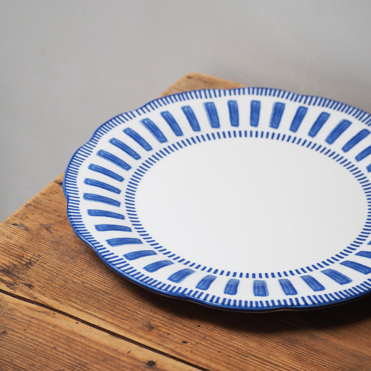 French Porcelain Scalloped Dinner Plate /Blue