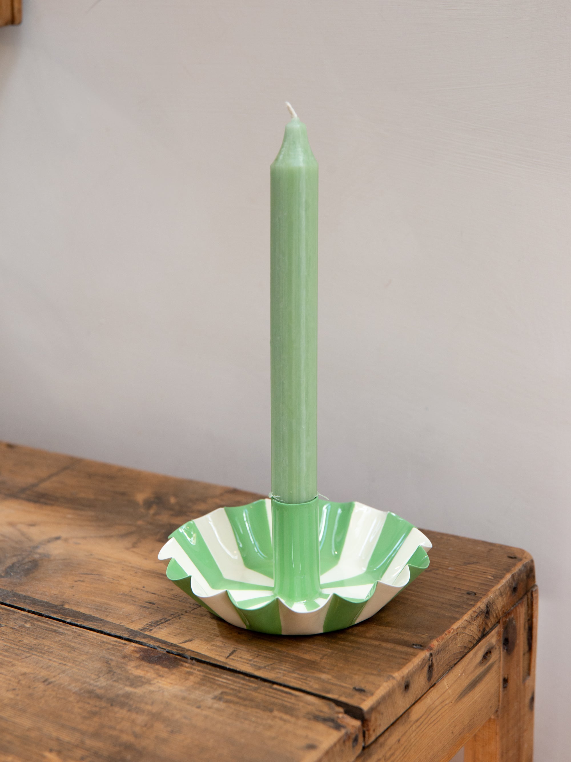 Enamel Candle Holder / Green Stripe