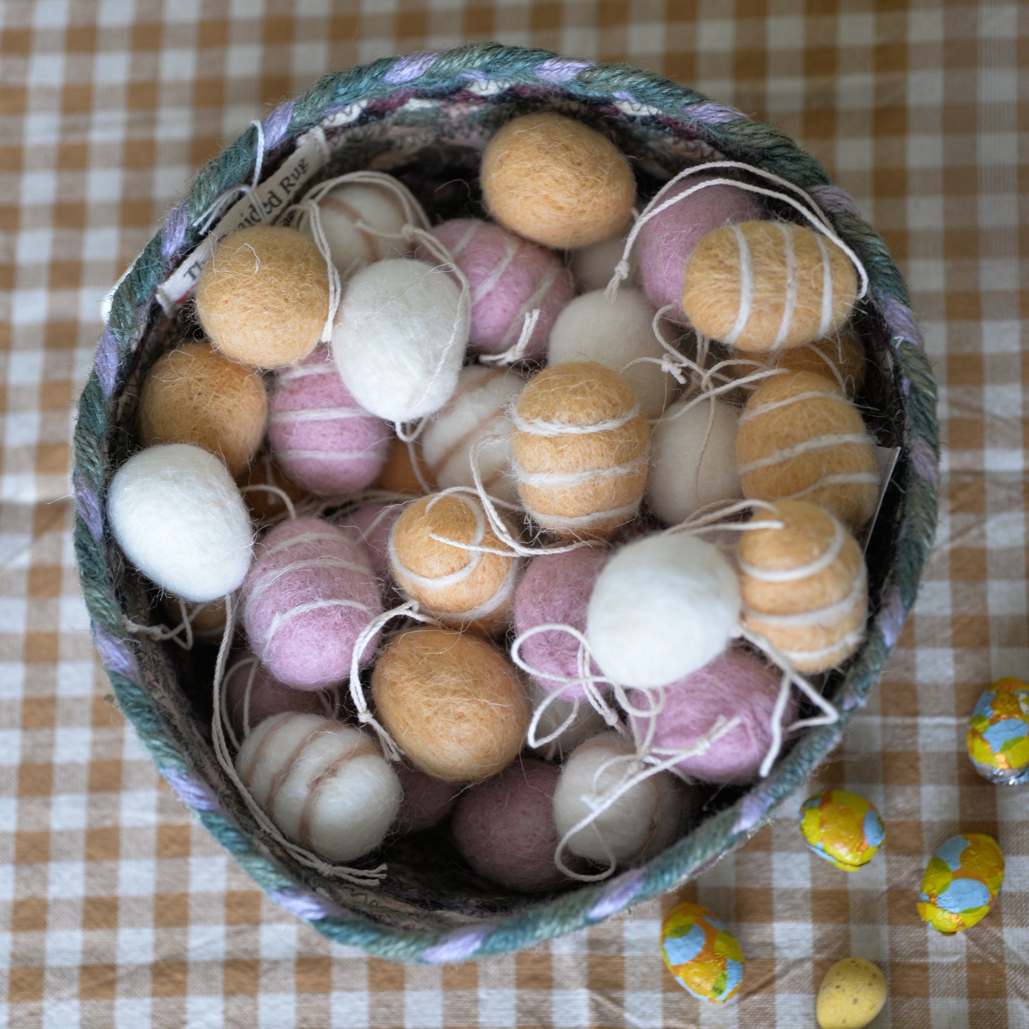 Bag of Eight Felt Hanging Easter Eggs / Yellow