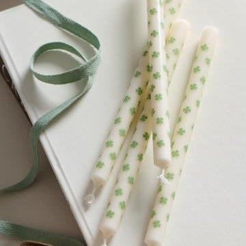 Green Clover Print Taper Candle